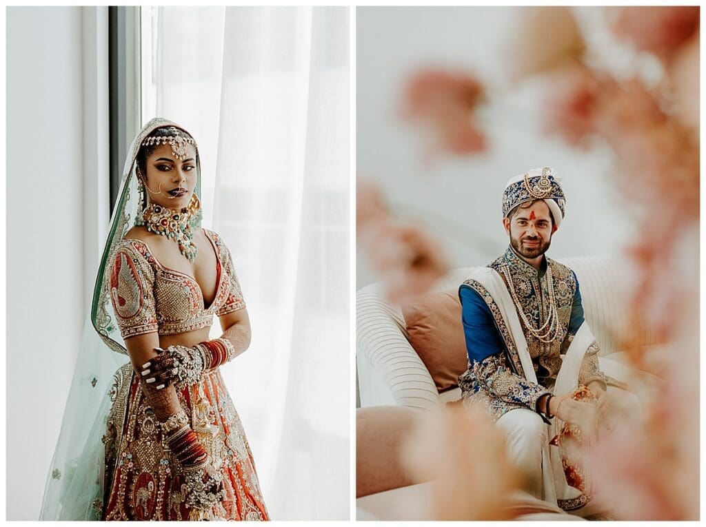 Aarushi and Shane getting ready separately before their Hindu wedding ceremony at Mosaic Venue Minneapolis
