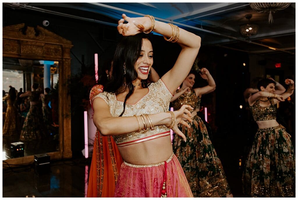 Dancer at Aarushi and Shane's sangeet at the Lumber Exchange in Minneapolis