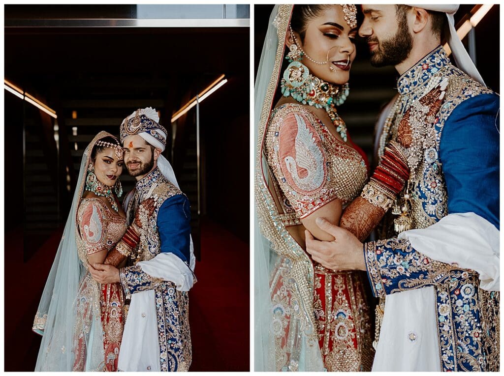 Aarushi and Shane sharing an intimate moment during their Hindu wedding ceremony at Mosaic Venue Minneapolis