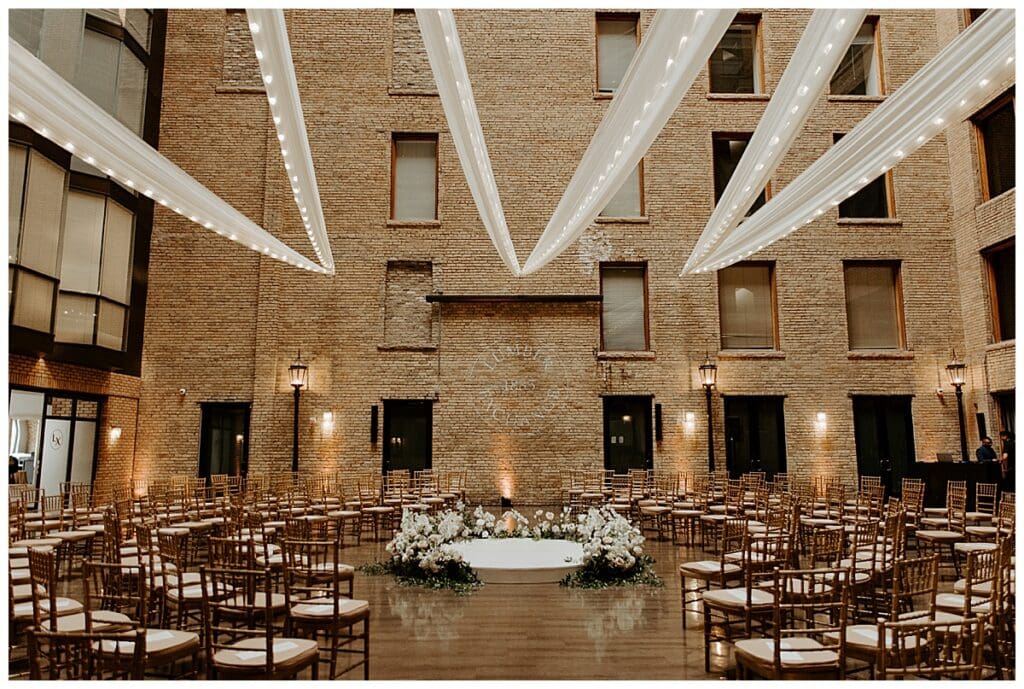 Christian wedding ceremony setup inside the Lumber Exchange in downtown Minneapolis