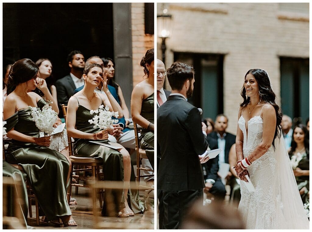 Aarushi and Shane during their Christian wedding ceremony at the Lumber Exchange in downtown Minneapoli